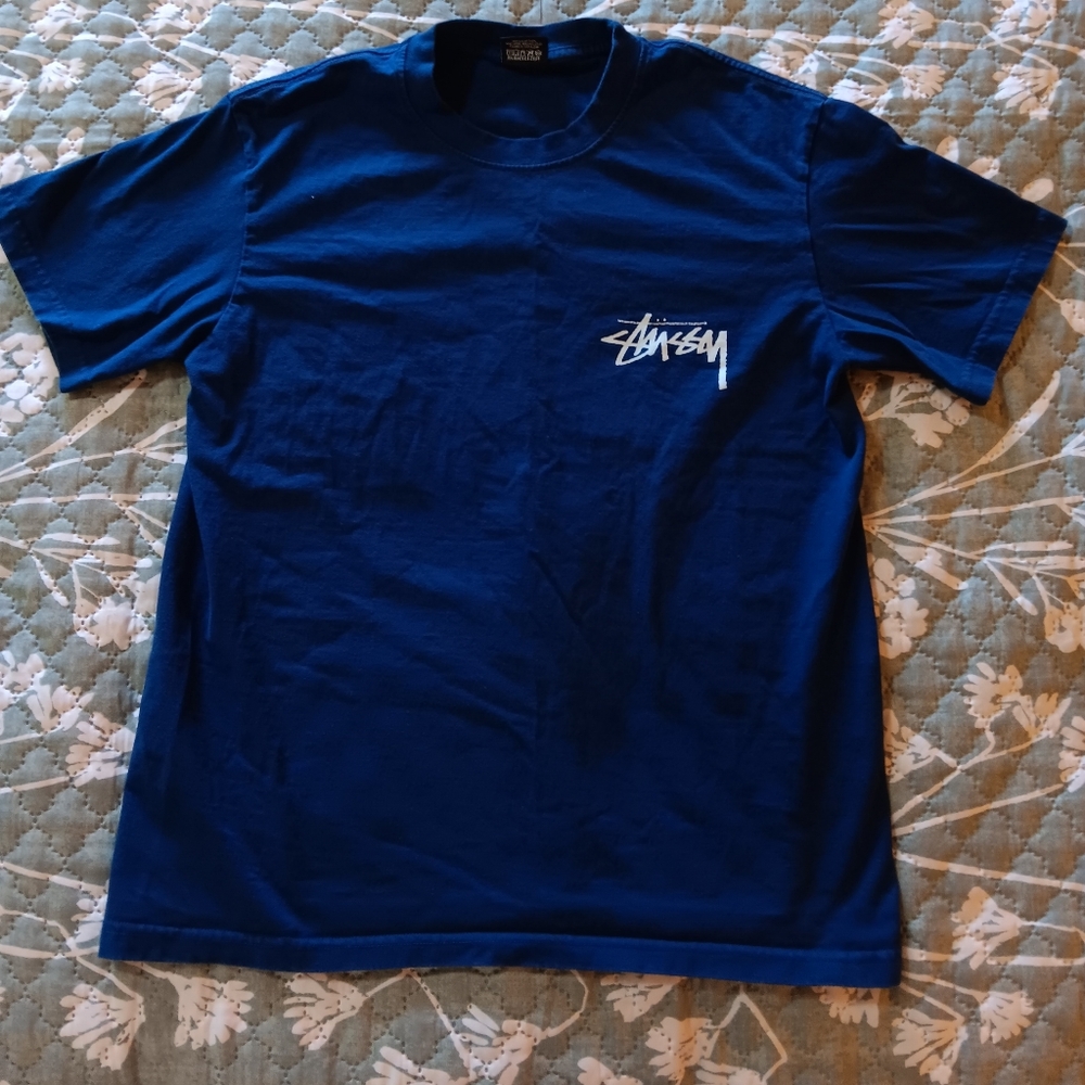 Stussy Blue Short Sleeve Tee Iconic Crew Neck - Picture 7 of 7